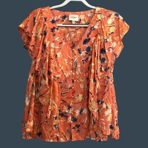 Haute Hippie Tribe Flowy Peplum Boho Flutter Sleeve Top Large